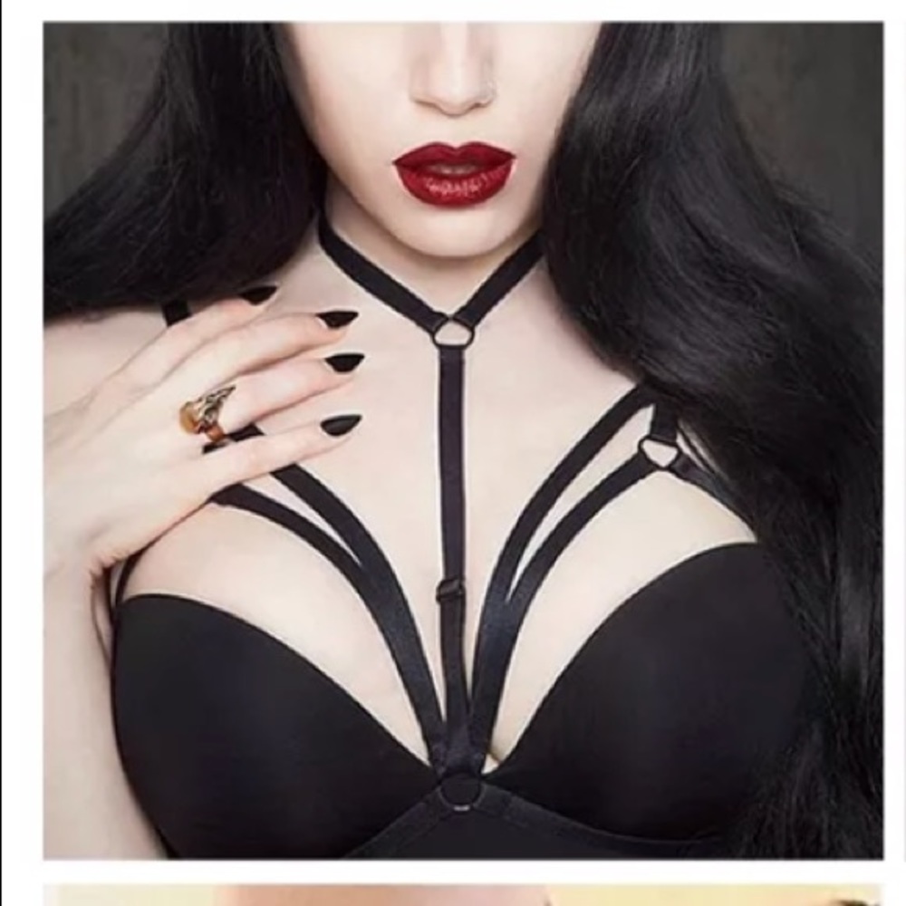 Body harness strap bra black sexy lingerie fetish doll gothic stretchy bondage